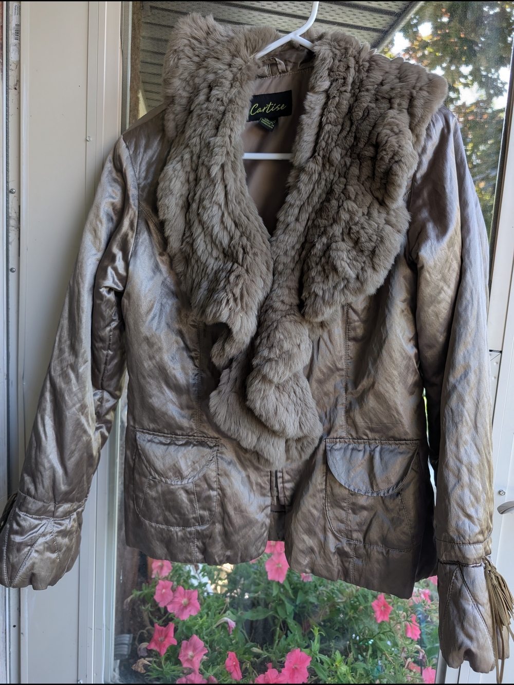 Cartise Women's Trimmed In Rabbit Fur Leather-Effect Jacket Size 8